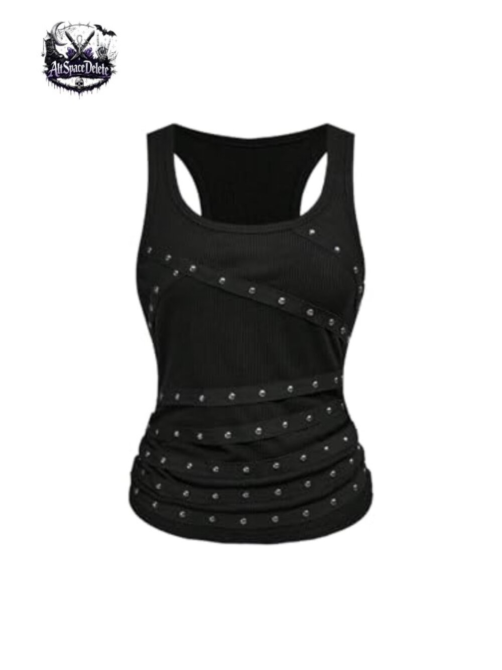 Studded Ruched Tank Top Sleeveless Scoop Neck Grunge Streetwear Tanks Camis